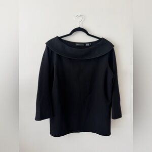 Vintage Dana Buchman 100% Wool Black Boat Neck Blouse 16 Structured Minimal